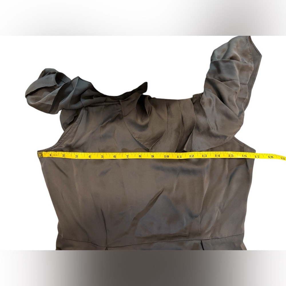 Banana Republic Silk Off Shoulder Ruffle Dress Charcoal Grey Small - Picture 8 of 9